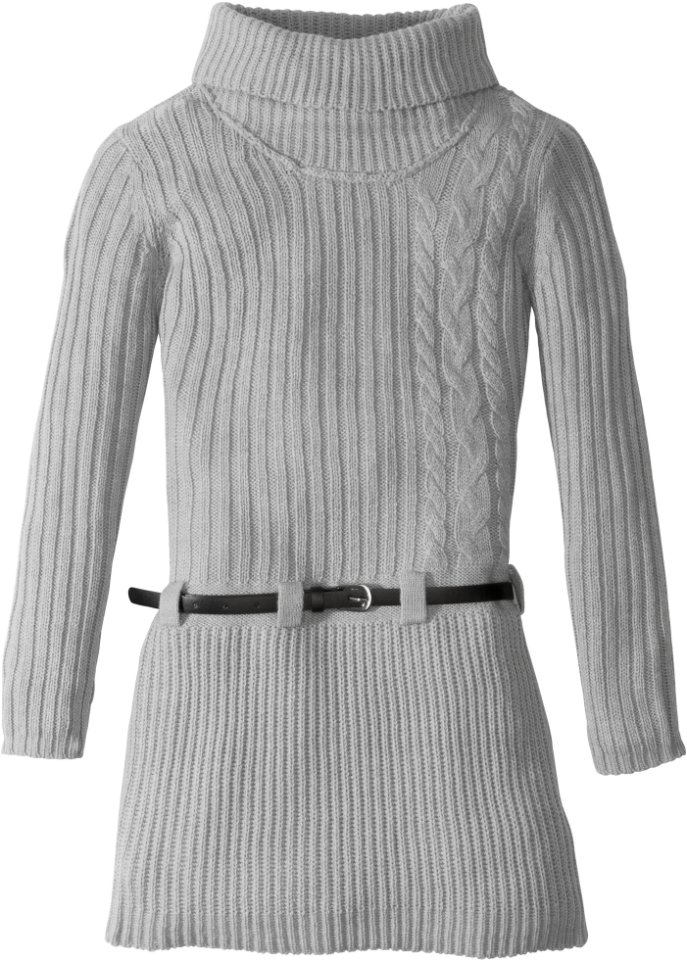 Mädchen Strickkleid mit Gürtel (2-tlg. Set) in grau von vorne - bpc bonprix collection