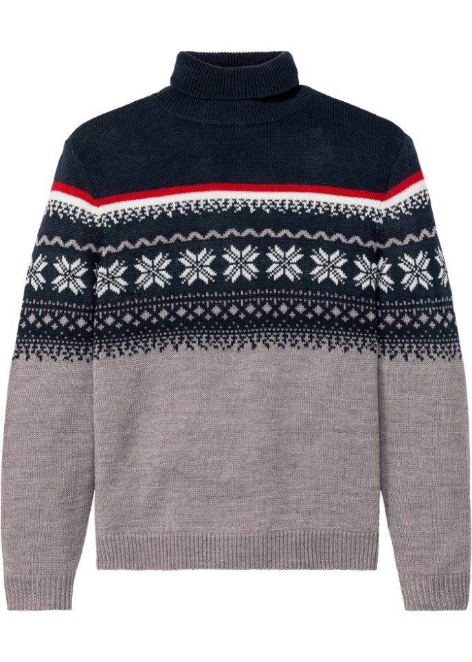 Norweger-Pullover mit Rollkragen in grau von vorne - bpc bonprix collection