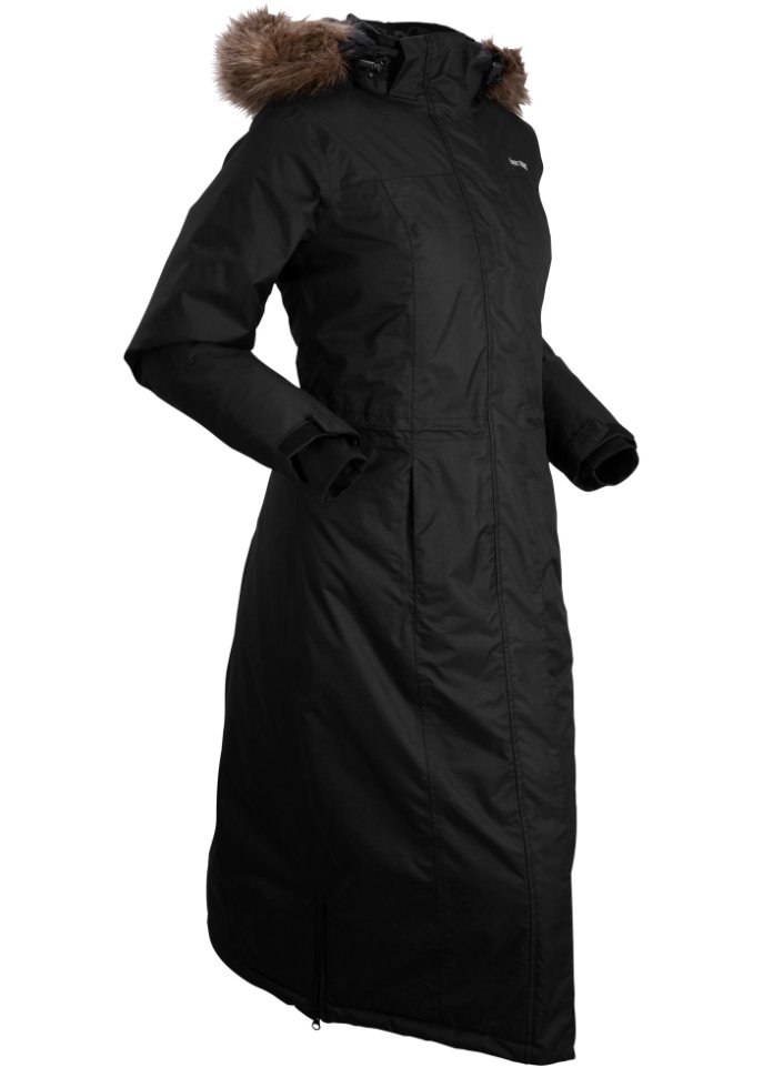 Outdoor-Mantel mit Fell in schwarz von der Seite - bpc bonprix collection