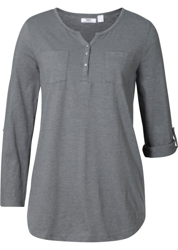 Baumwoll-Henleyshirt mit Knopfleiste in grau von vorne - bpc bonprix collection