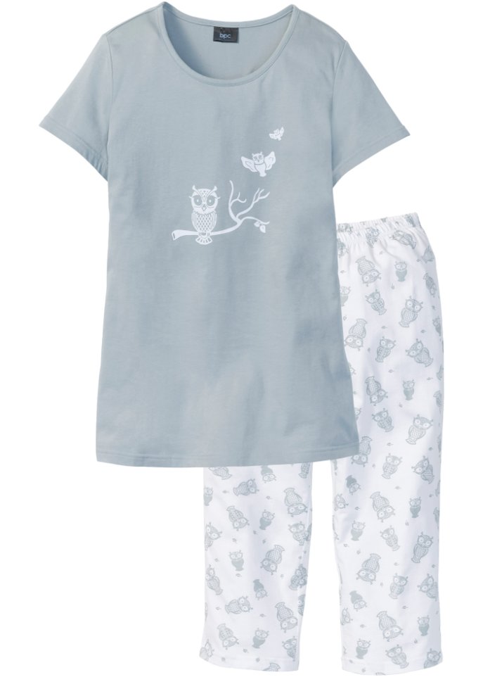Capri Pyjama mit kurzen Ärmeln in grau von vorne - bpc bonprix collection