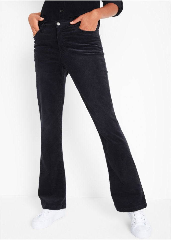 Cord | Damen Ausgestellte - Hose schwarz, bonprix Kurz - aus