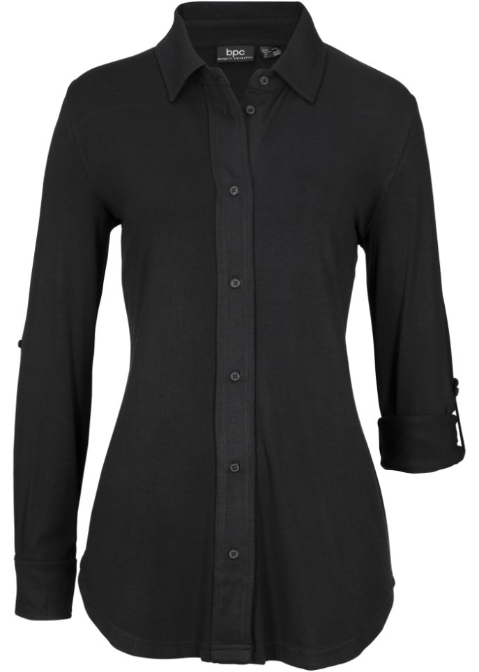 Jersey-Shirtbluse, lang in schwarz von vorne - bpc bonprix collection