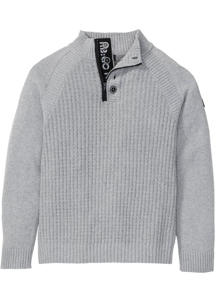 Stehkragen-Pullover mit recycelter Baumwolle in grau von vorne - RAINBOW