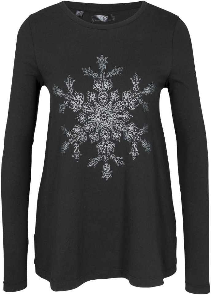 mit Baumwolle aus Schneeflocken-Print Winterliches hübschem Langarmshirt