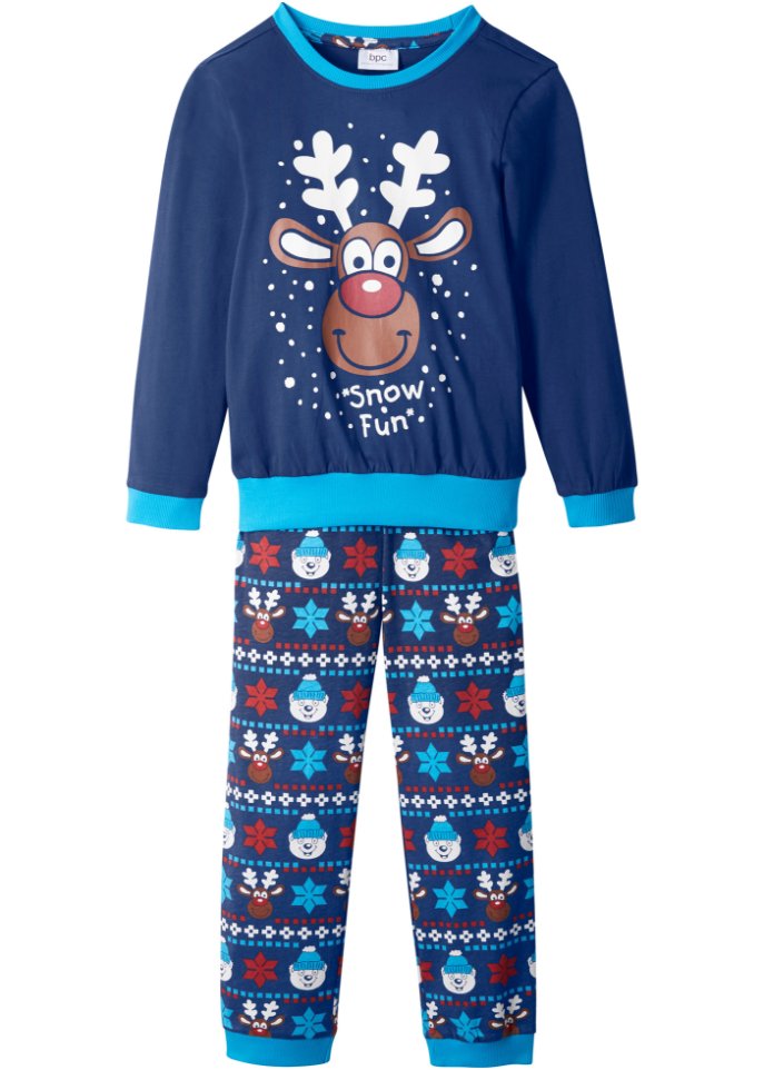 Kinder Pyjama mit Weihnachtsmotiv (2-tlg.) in blau von vorne - bpc bonprix collection