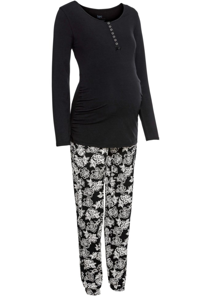 Still-Pyjama mit Bio-Baumwolle in schwarz von vorne - bpc bonprix collection - Nice Size