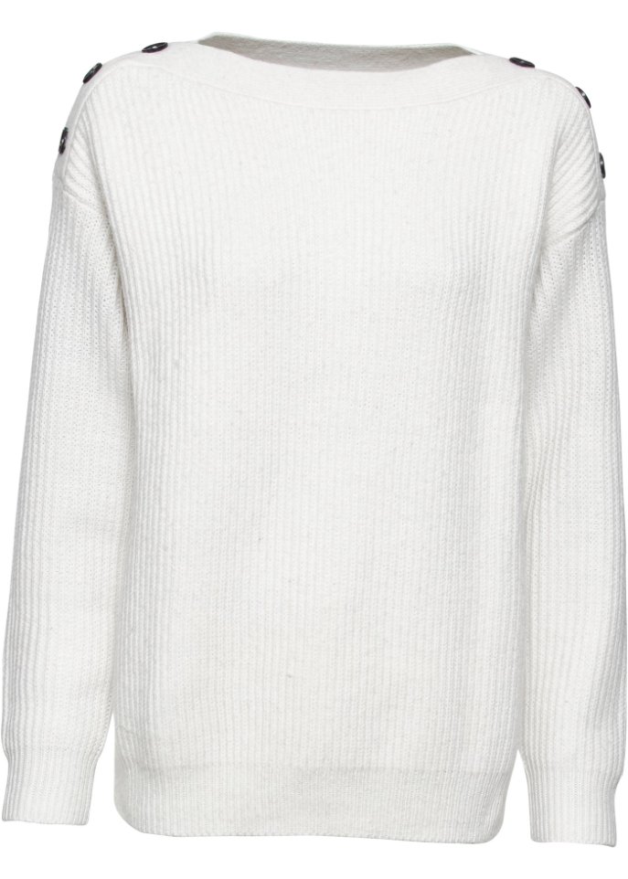 Pullover mit Knöpfen in weiß von vorne - BODYFLIRT