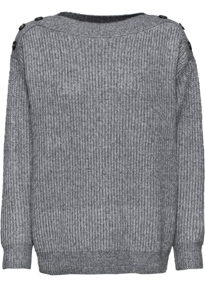 Pullover mit Knöpfen in grau von vorne - BODYFLIRT