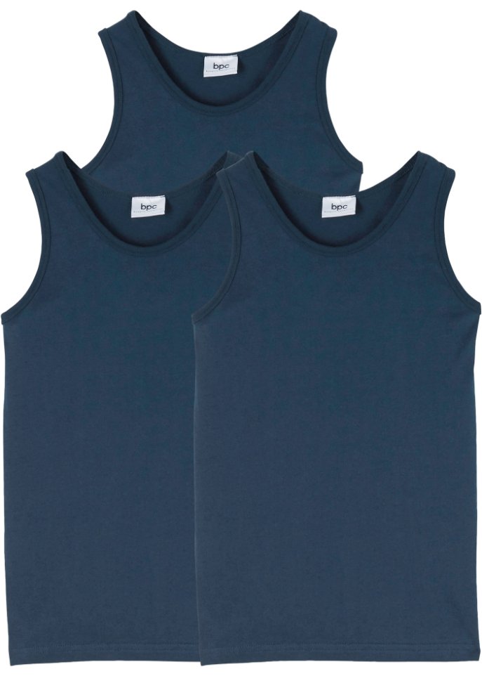 Jungen Unterhemd (3er-Pack) in blau von vorne - bpc bonprix collection