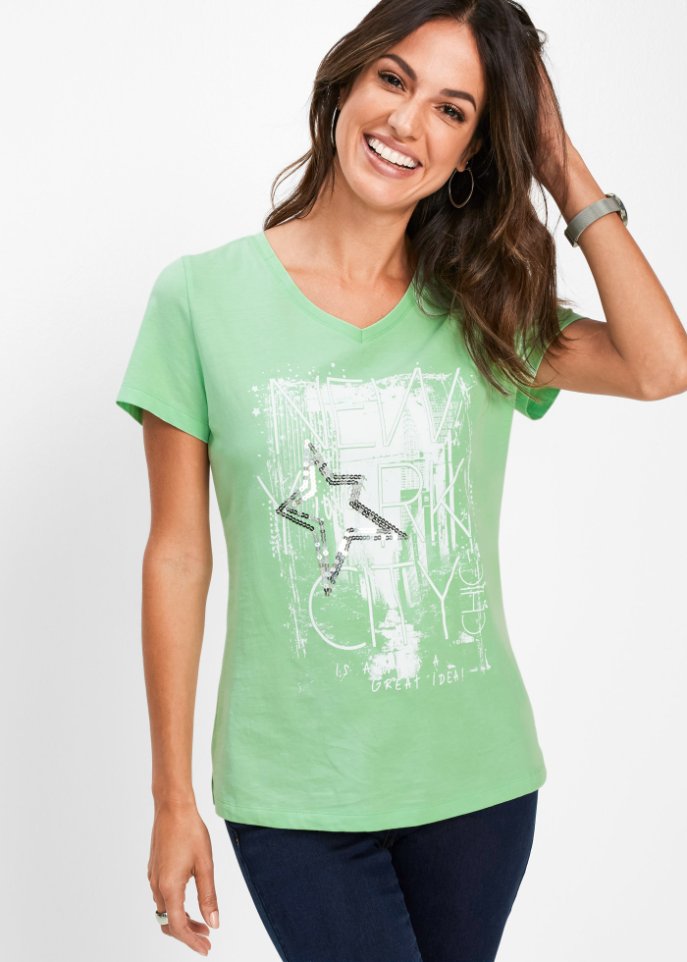Sfera T-Shirt Rabatt 40 % Grün S DAMEN Hemden & T-Shirts Pailletten 