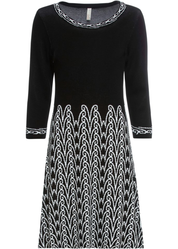 Strickkleid mit Muster in schwarz von vorne - BODYFLIRT boutique