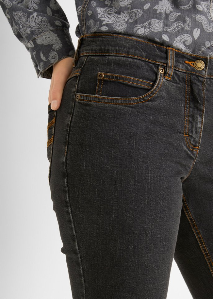 Lässige Basic-Stretch-Jeans gerader Beinform und komfortabler Leibhöhe