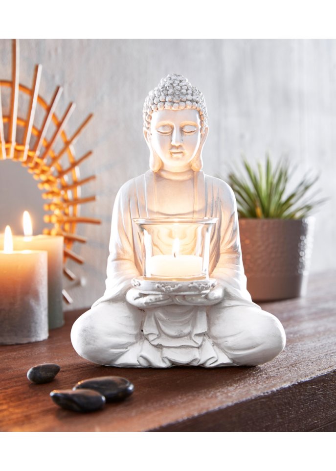 Strahlt viel Ruhe aus: der Teelichthalter Buddha in kunstvoller Ausführung