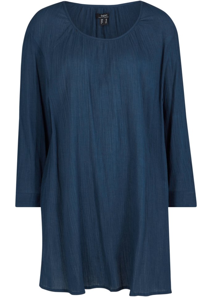 Long-Tunika aus Baumwolle, 7/8-arm in blau von vorne - bpc bonprix collection