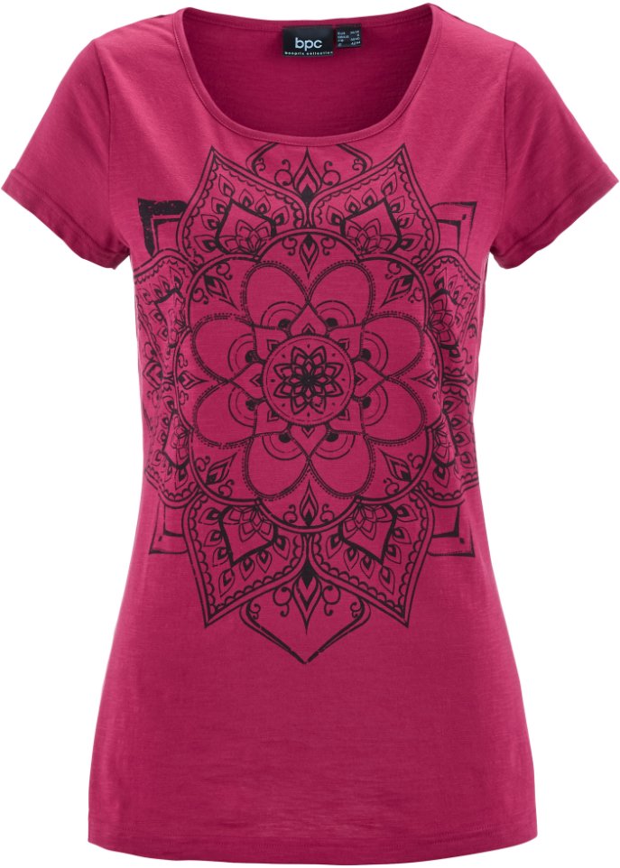 Flammgarn-Shirt, Kurzarm in pink von vorne - bpc bonprix collection