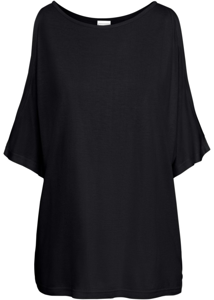 Cold-Shoulder-Shirt in schwarz von vorne - BODYFLIRT