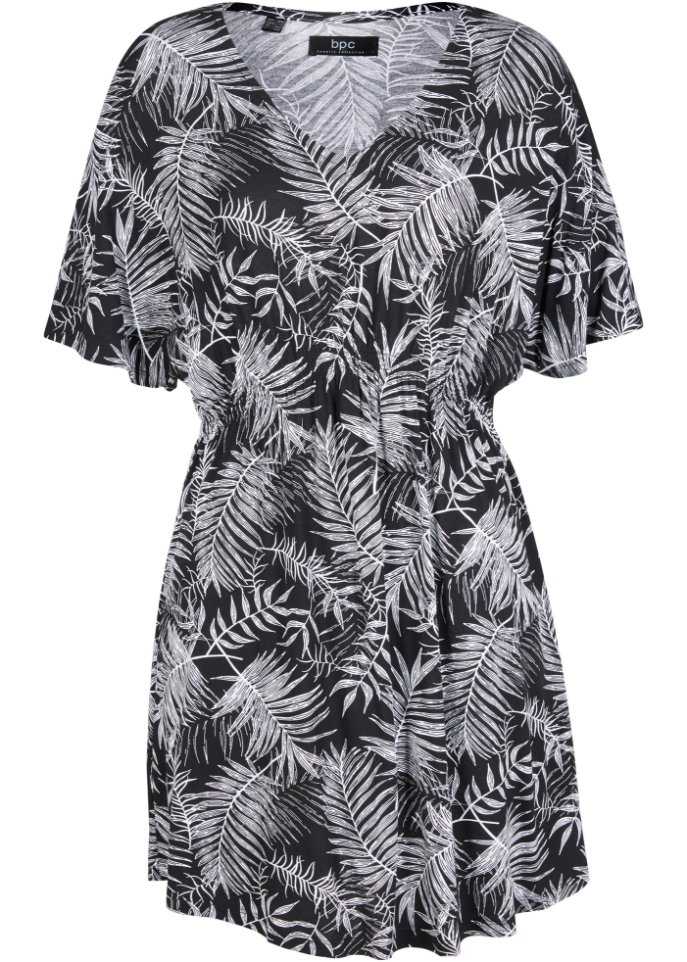 Shirt-Longtunika mit V-Ausschnitt und Kimono-Ärmeln in schwarz von vorne - bpc bonprix collection