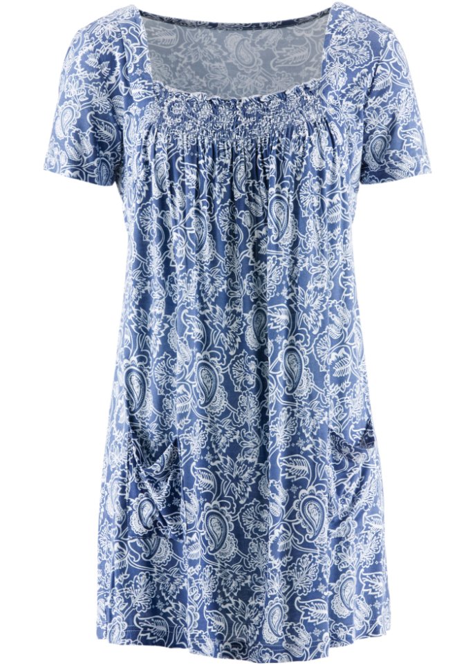 Shirt-Tunika, Kurzarm in blau von vorne - bpc bonprix collection