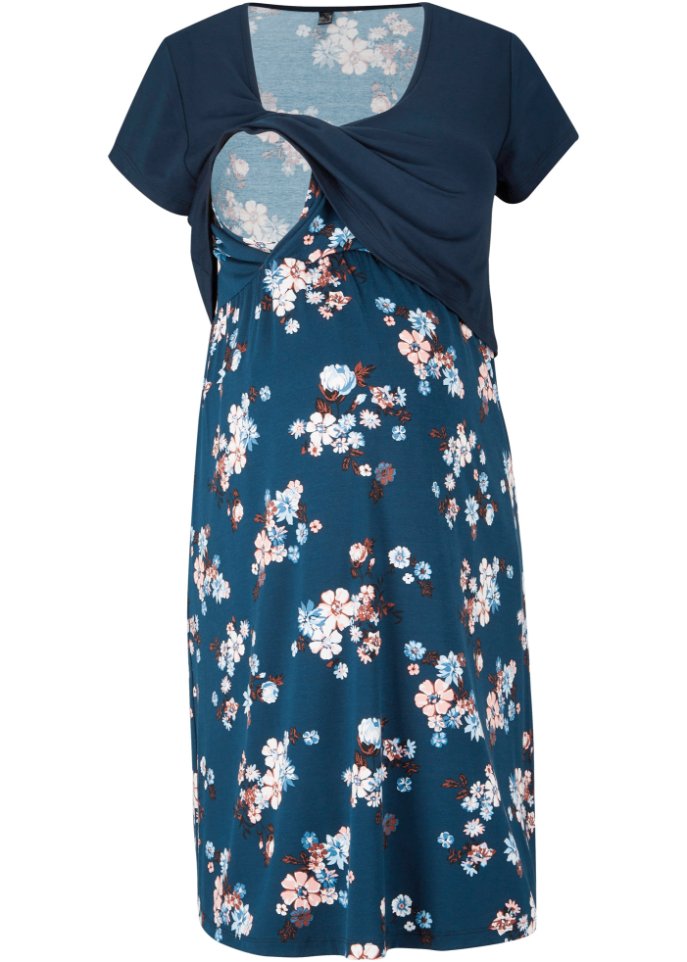 Umstandskleid / Stillkleid, geblümt in blau von vorne - bpc bonprix collection