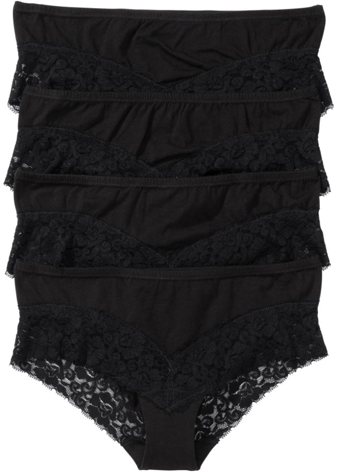 Panty mit Spitze (4er Pack) in schwarz von vorne - bpc bonprix collection