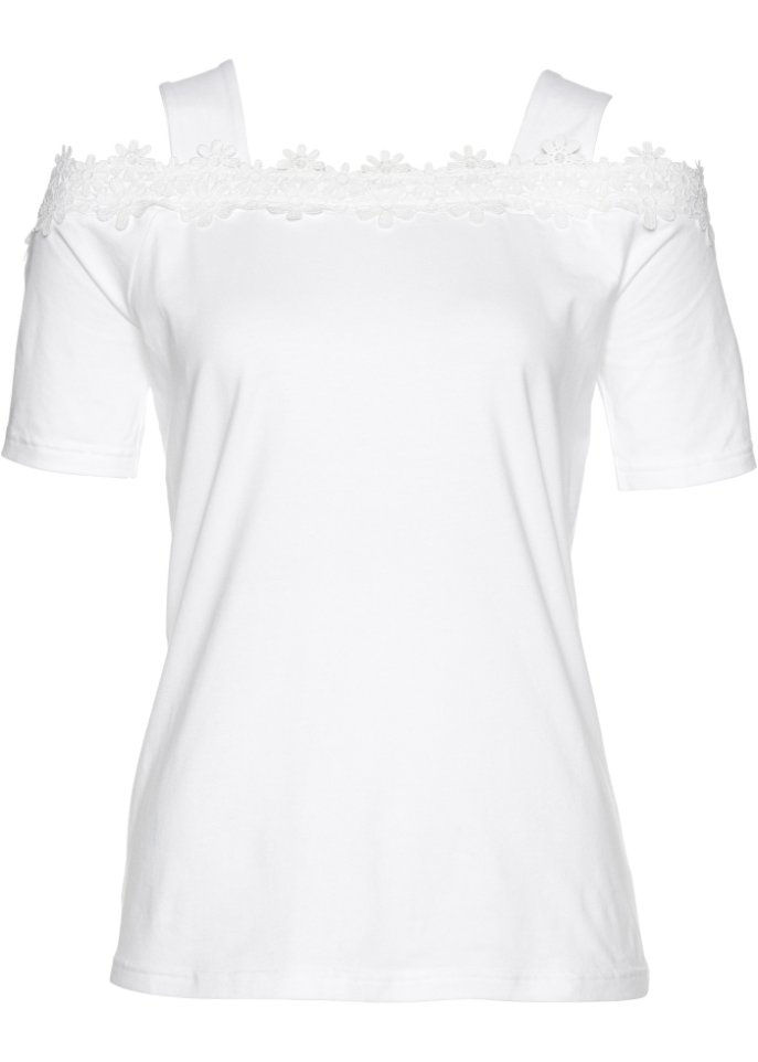 Cold-Shoulder-Shirt  in weiß von vorne - bpc selection