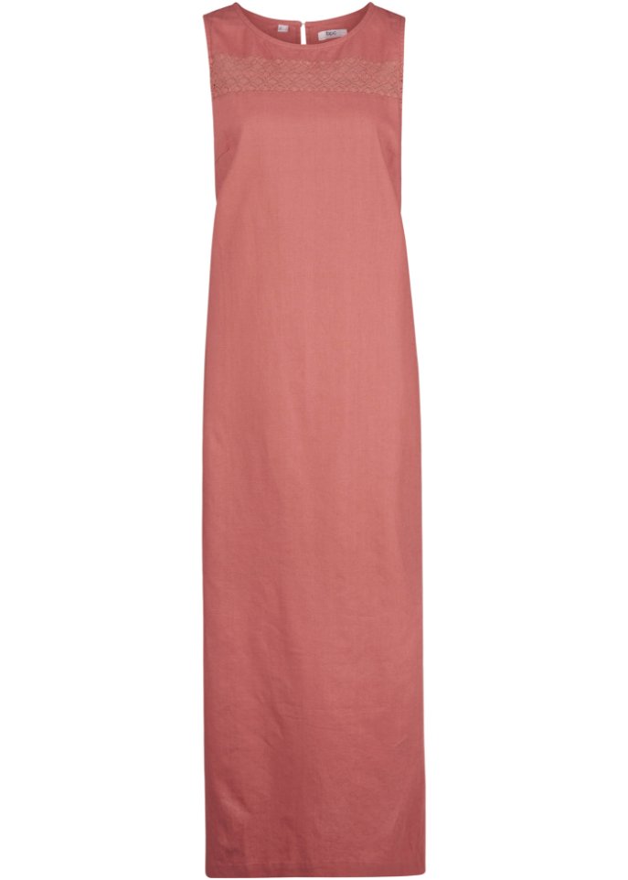 Maxi-Kleid mit Leinen, Lochmuster am Ausschnitt und Seitenschlitz in rot von vorne - bpc bonprix collection