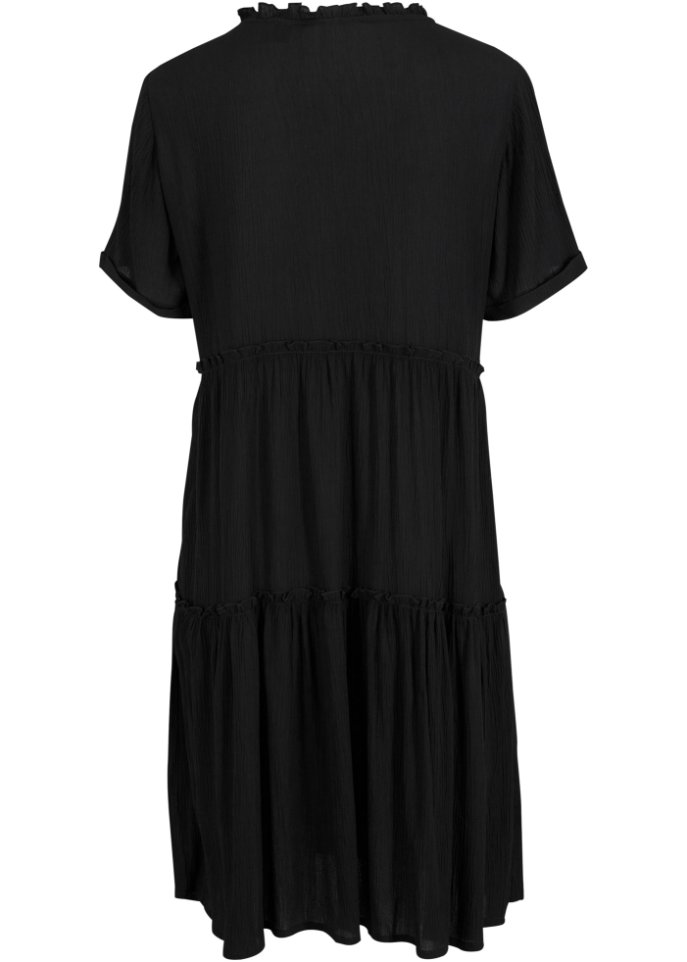 Knieumspielendes Viskose-Crinkle-Kleid mit Ausschnittdetail  in schwarz von hinten - bpc bonprix collection