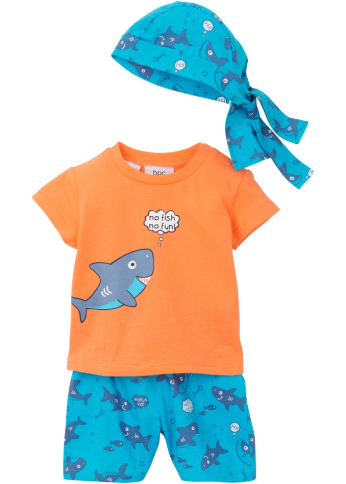 Baby T-Shirt + Bermuda + Bandana (3-tlg.) Bio-Baumwolle in orange von vorne - bpc bonprix collection