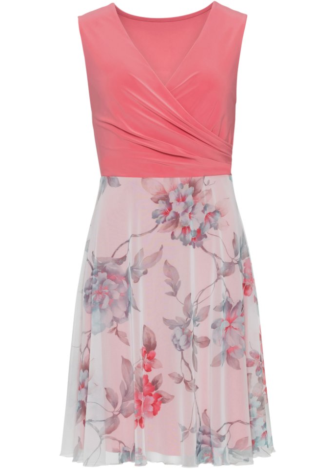 Kleid mit bedrucktem Mesh-Rock in pink von vorne - BODYFLIRT
