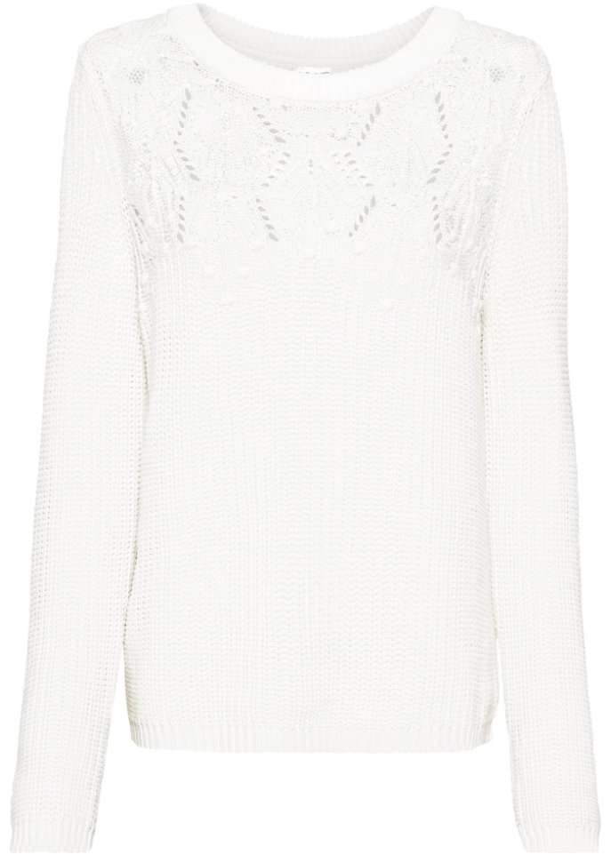 Pullover mit Ajour in weiß von vorne - BODYFLIRT