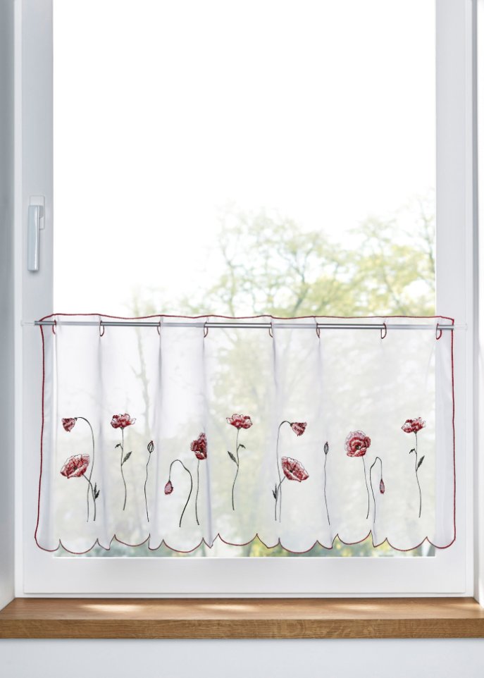 Transparente Scheibengardine mit Blumenstickerei in weiß - bpc living bonprix collection