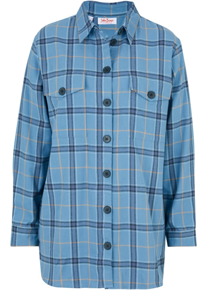 Flanell-Hemd, extra warm in blau von vorne - John Baner JEANSWEAR
