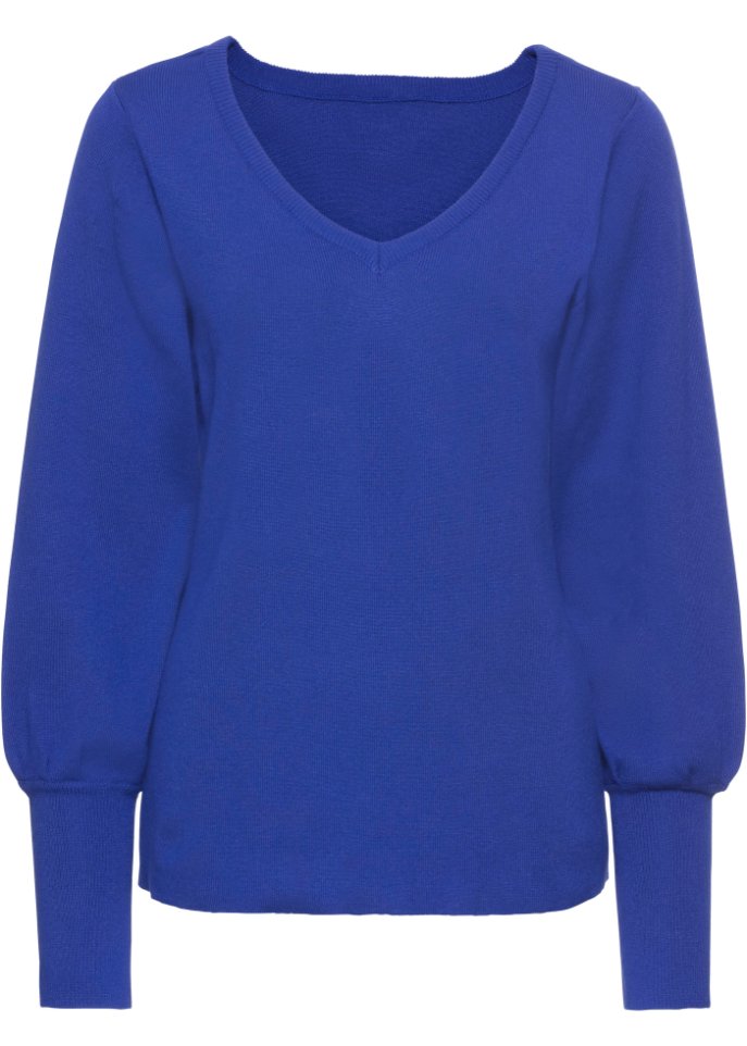 Pullover mit Ballonärmeln in blau von vorne - BODYFLIRT