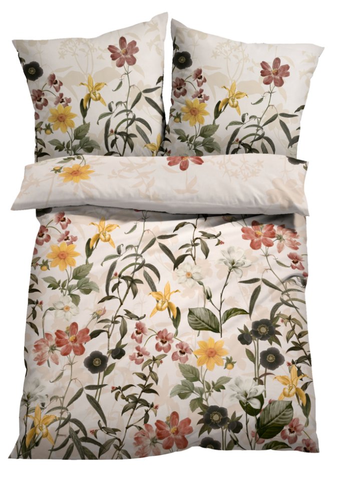 Bettwäsche mit Blumen Design in beige - bpc living bonprix collection