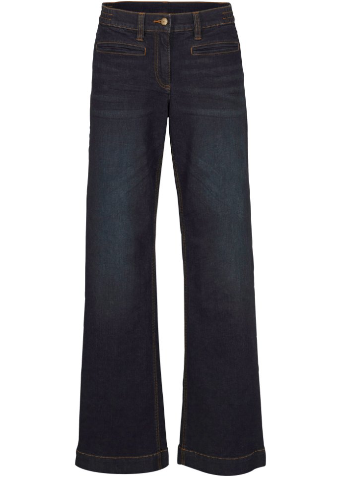 Baumwoll-Jeans mit Bequembund, Marlene-Stil in blau von vorne - bpc bonprix collection