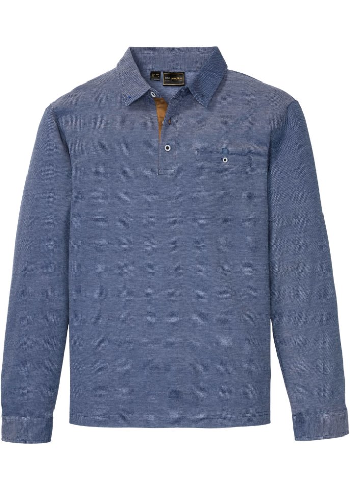 Poloshirt, Langarm in blau von vorne - bpc selection