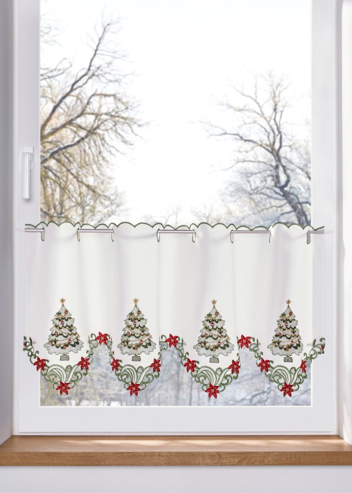Scheibengardine mit weihnachtlicher Stickerei in weiß - bpc living bonprix collection