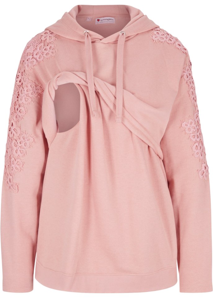 Umstands-Sweatshirt / Still-Sweatshirt mit Spitze in rosa von vorne - bpc bonprix collection