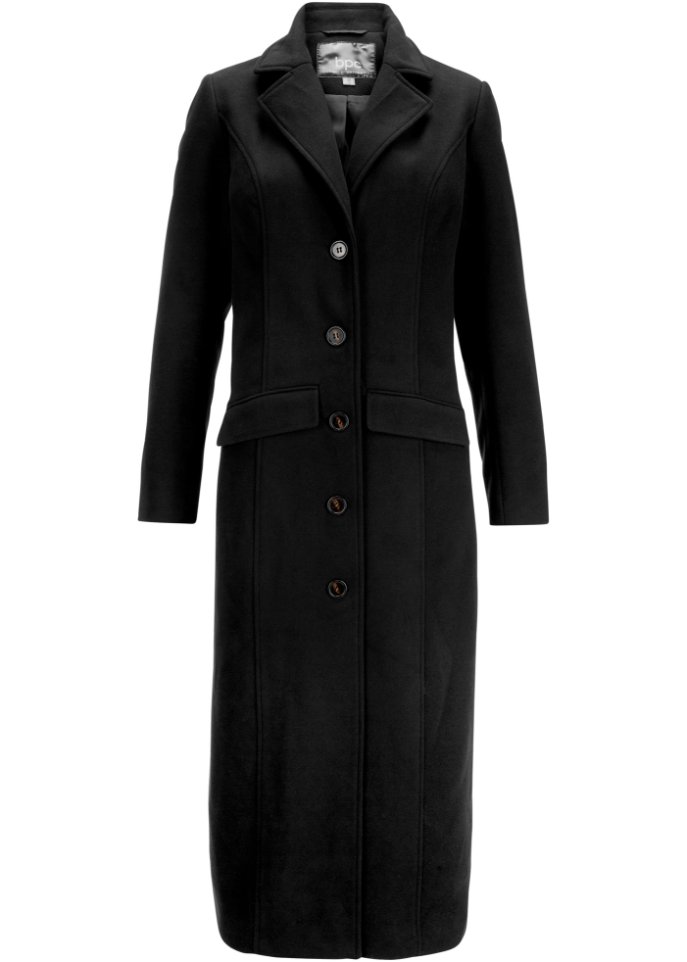 Mantel aus Wollimitat in Maxilänge in schwarz von vorne - bpc bonprix collection