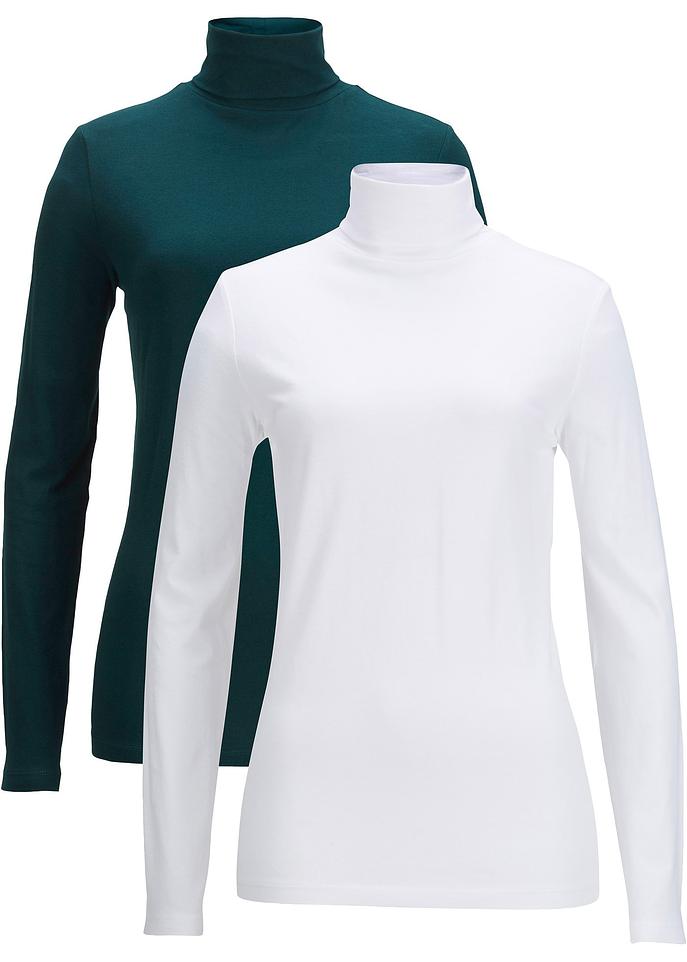 Langarmshirt mit Rollkragen (2er Pack) in grün von vorne - bpc bonprix collection