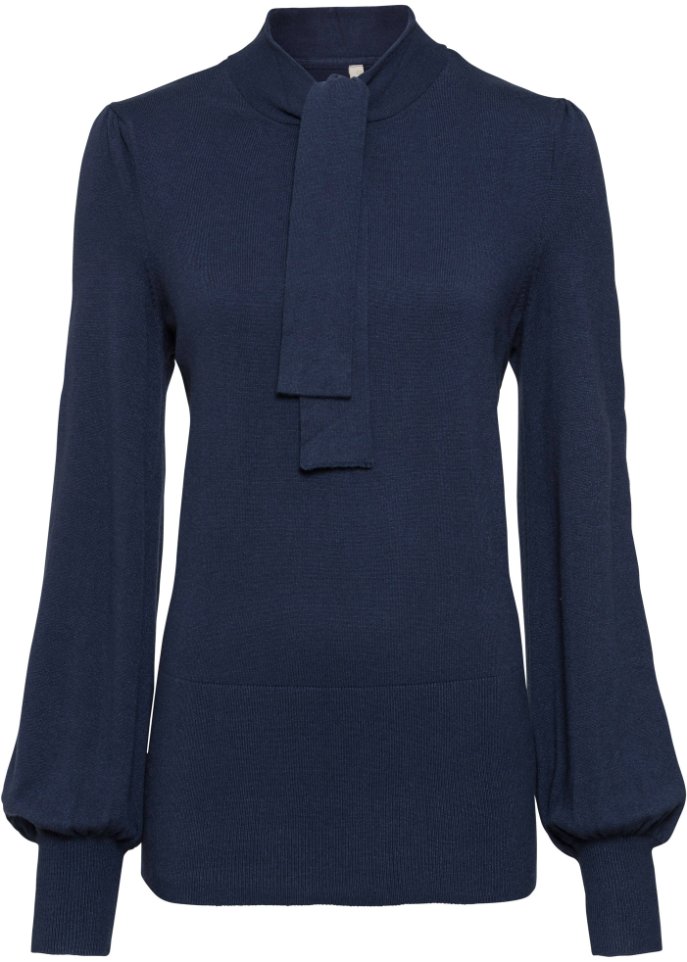 Pullover mit Zierschal in blau von vorne - BODYFLIRT boutique