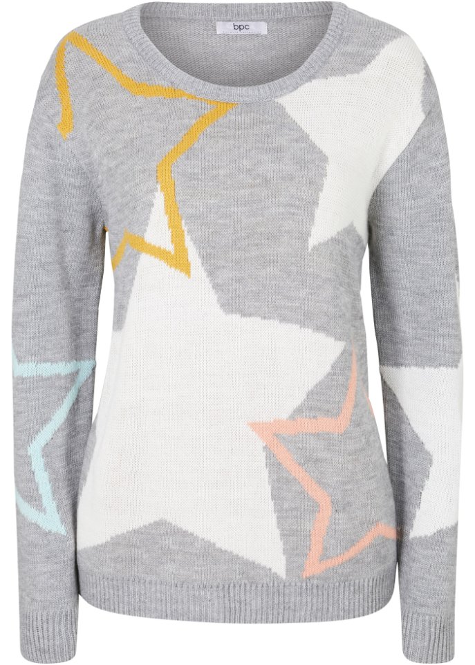 Pullover mit Sternen in grau von vorne - bpc bonprix collection