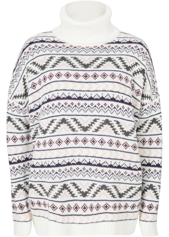 Pullover mit Norweger-Muster in weiß von vorne - bpc bonprix collection