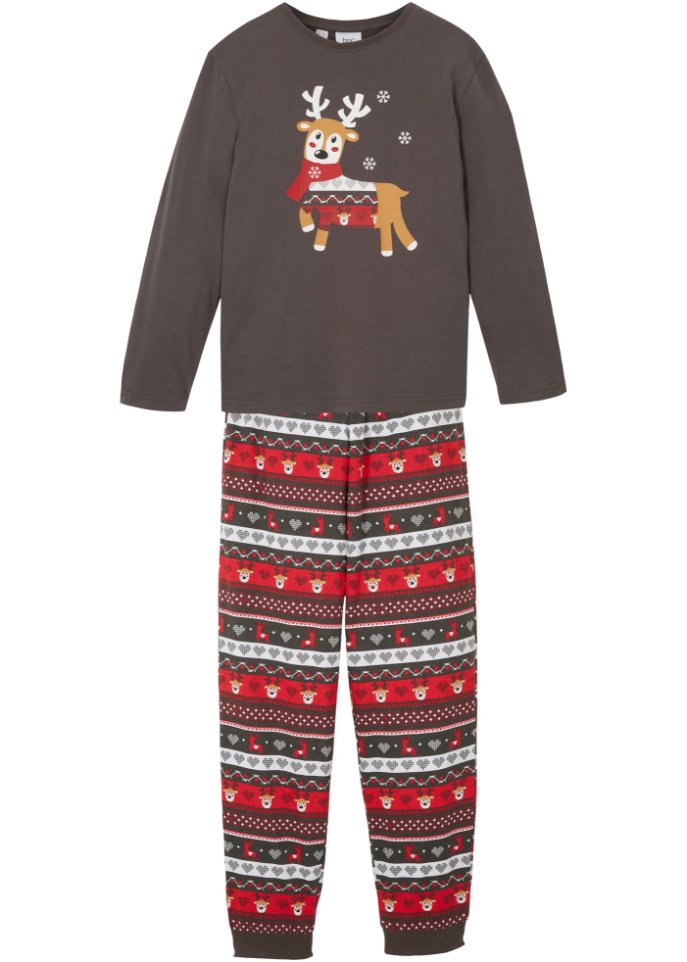 Kinder Pyjama (2-tlg. Set) in grau von vorne - bpc bonprix collection