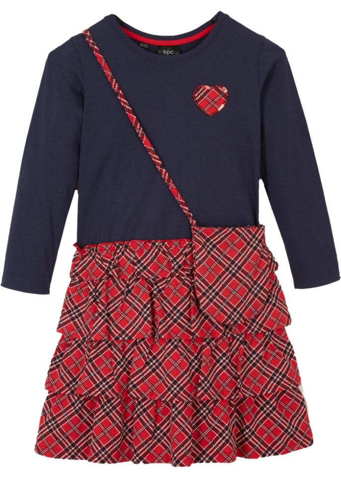 Mädchen Jerseykleid und Tasche (2-tlg.) aus Bio-Baumwolle in rot von vorne - bpc bonprix collection
