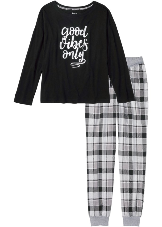 Pyjama mit oversized Shirt in schwarz von vorne - bpc bonprix collection