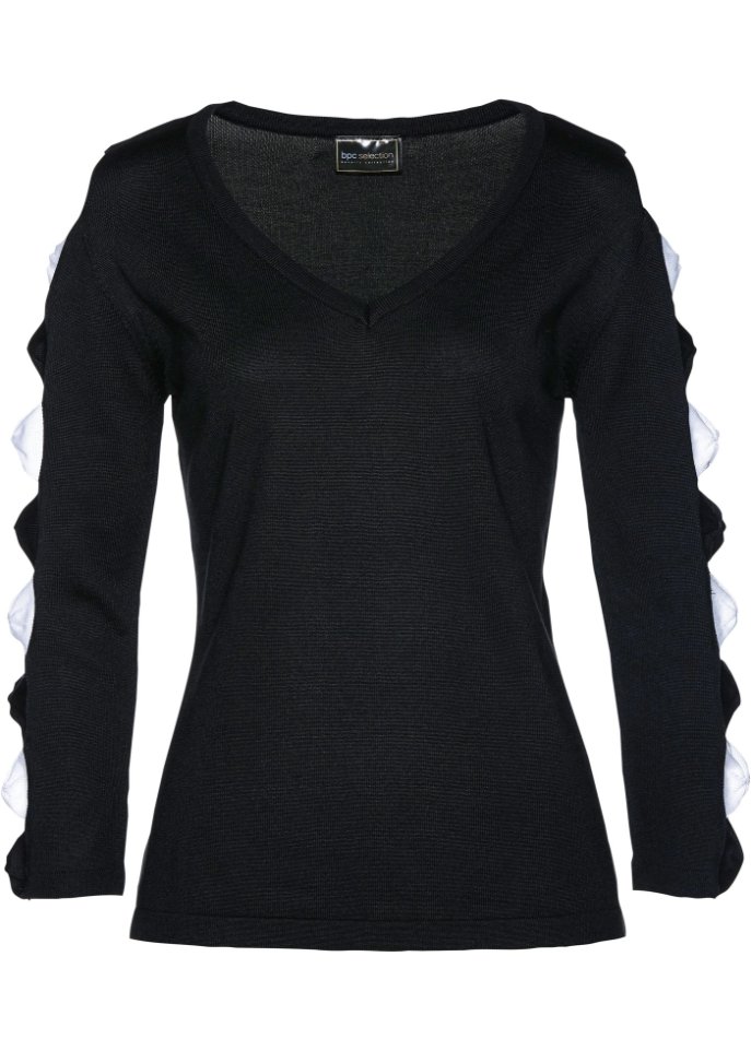Pullover mit dekorativen Cut Outs am Arm in schwarz von vorne - bpc selection