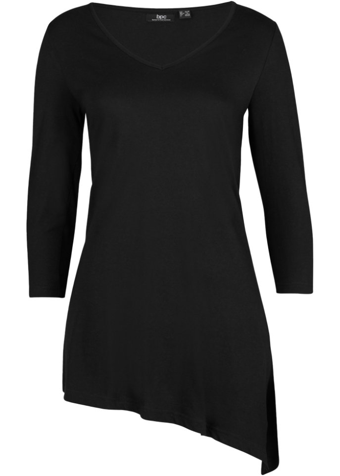 Longshirt mit Seitenschlitzen, asymetrisch in schwarz von vorne - bpc bonprix collection