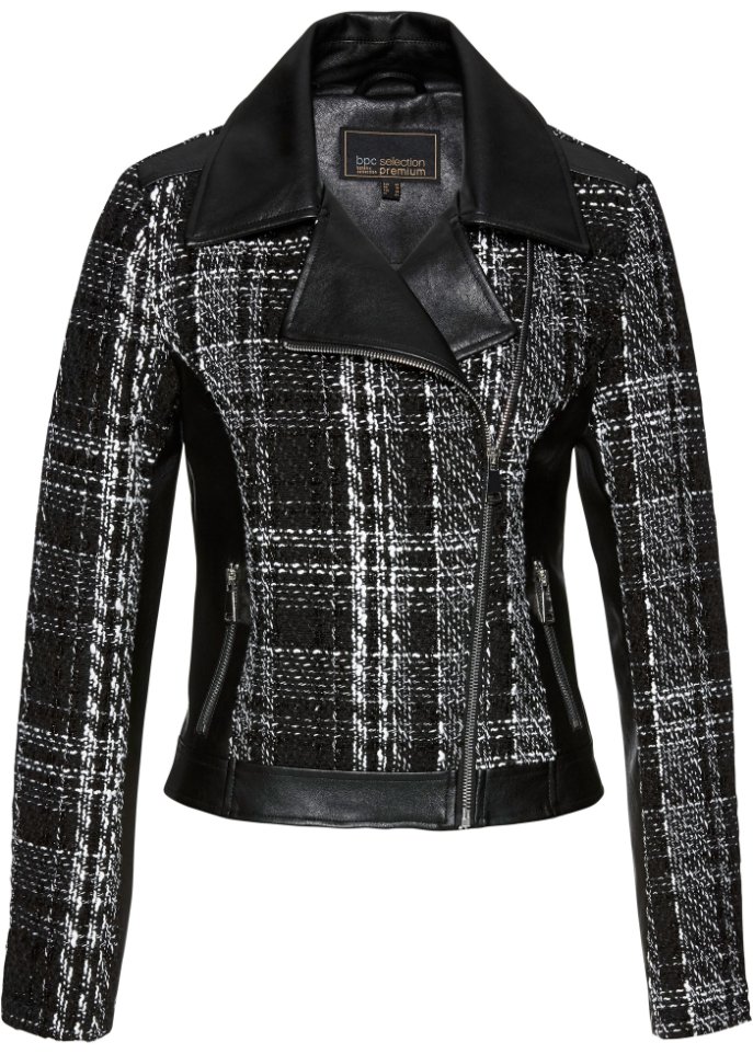 Biker-Jacke mit Tweed in schwarz von vorne - bpc selection premium